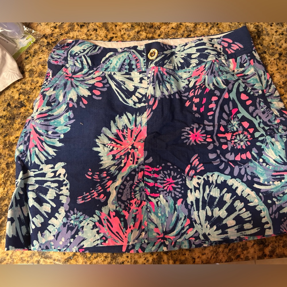 Lilly Pulitzer Navy and Pink Floral Mini Skirt
